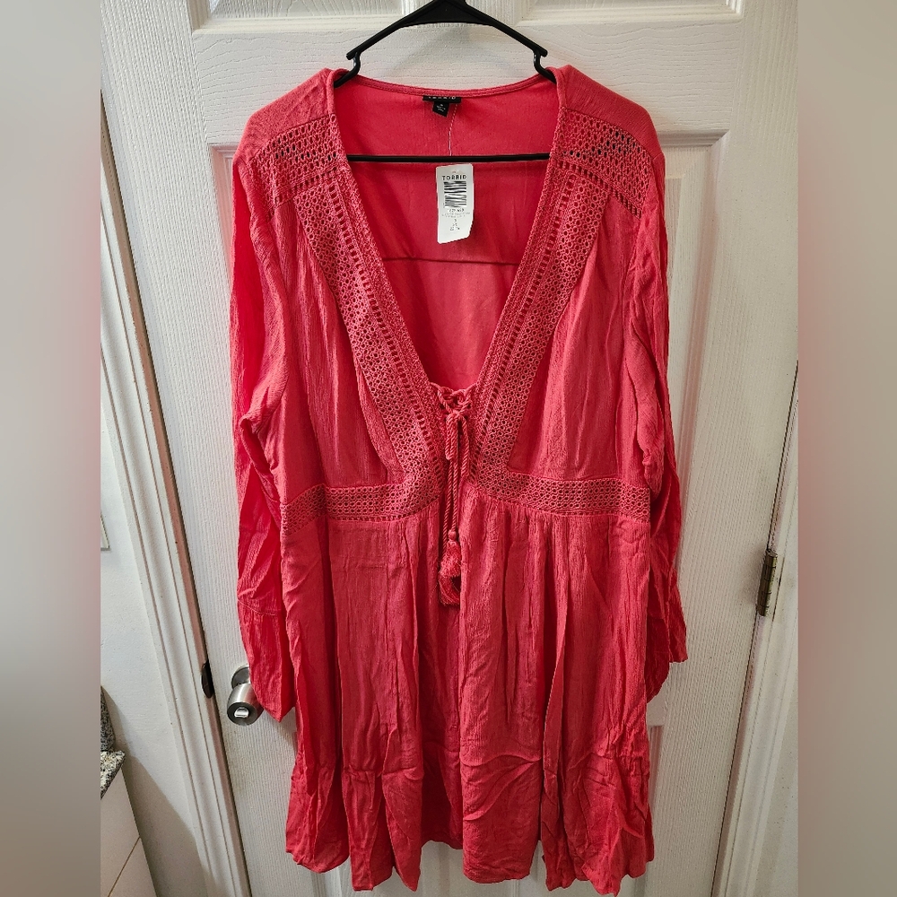 Torrid Pink Lace-Up Skater Dress